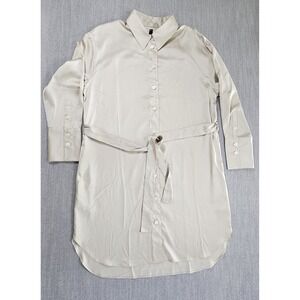 Banana Republic Women's Shirtdress Beige-Gold Color Long Sleeve Sz Large Pockets